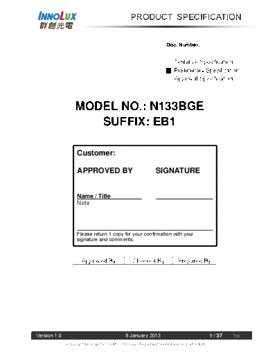 . Various Panel INNOLUX N133BGE-EB1 0 [DS]  . Various LCD Panels Panel_INNOLUX_N133BGE-EB1_0_[DS].pdf