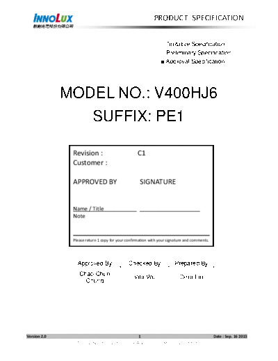 . Various Panel INNOLUX V400HJ6-PE1 0 [DS]  . Various LCD Panels Panel_INNOLUX_V400HJ6-PE1_0_[DS].pdf