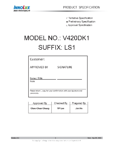 . Various Panel INNOLUX V420DK1-LS1 1 [DS]  . Various LCD Panels Panel_INNOLUX_V420DK1-LS1_1_[DS].pdf