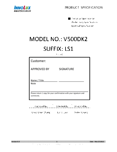 . Various Panel INNOLUX V500DK2-LS1 0 [DS]  . Various LCD Panels Panel_INNOLUX_V500DK2-LS1_0_[DS].pdf