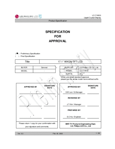 . Various Panel LG-Philips LCD LC171W03-A4 0 [DS]  . Various LCD Panels Panel_LG-Philips_LCD_LC171W03-A4_0_[DS].pdf