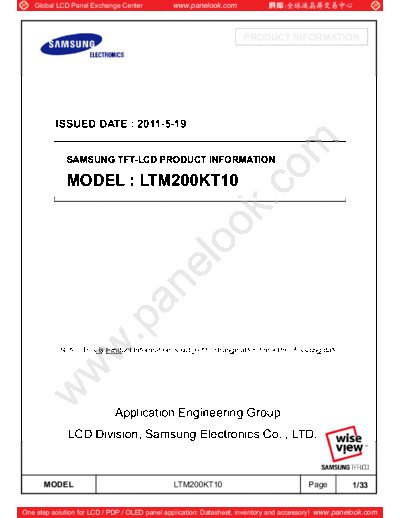 . Various Panel SAMSUNG LTM200KT10 1 [DS]  . Various LCD Panels Panel_SAMSUNG_LTM200KT10_1_[DS].pdf