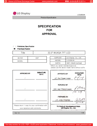 . Various Panel LG Display LC320EUN-SDF1 2 [DS]  . Various LCD Panels Panel_LG_Display_LC320EUN-SDF1_2_[DS].pdf