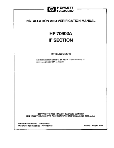 Agilent HP 70902A - Installation and Verification  Agilent HP 71209A Series System Folder HP 70902A - Installation and Verification.pdf