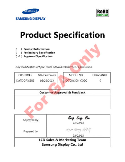 . Various Panel SAMSUNG LTI460AN01 2 [DS]  . Various LCD Panels Panel_SAMSUNG_LTI460AN01_2_[DS].pdf