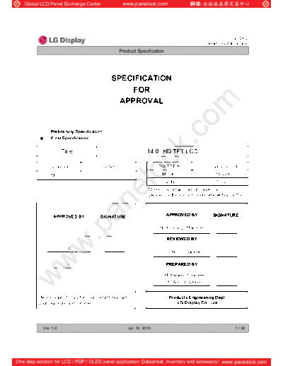 . Various Panel LG Display LP140WH2-TLL2 0 [DS]  . Various LCD Panels Panel_LG_Display_LP140WH2-TLL2_0_[DS].pdf