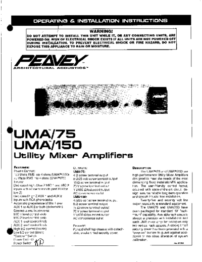 PATROON GENERATOR peavey uma75 150  . Rare and Ancient Equipment PATROON GENERATOR PEAVEY Audio UMA150 peavey_uma75_150.pdf