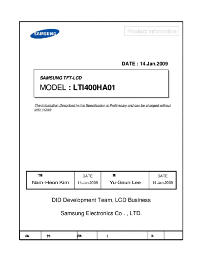 . Various Panel SAMSUNG LTI400HA01 0 [DS]  . Various LCD Panels Panel_SAMSUNG_LTI400HA01_0_[DS].pdf