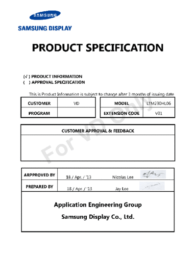 . Various Panel SAMSUNG LTM230HL06-V01 0 [DS]  . Various LCD Panels Panel_SAMSUNG_LTM230HL06-V01_0_[DS].pdf
