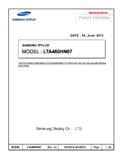 . Various Panel SAMSUNG LTA460HN07 0 [DS]  . Various LCD Panels Panel_SAMSUNG_LTA460HN07_0_[DS].pdf
