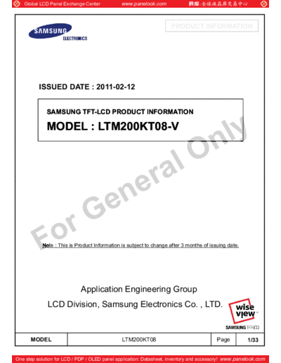 . Various Panel SAMSUNG LTM200KT08-V 0 [DS]  . Various LCD Panels Panel_SAMSUNG_LTM200KT08-V_0_[DS].pdf