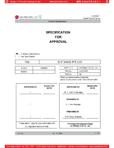 . Various Panel LG-Philips LCD LC320W01-A4 1 [DS]  . Various LCD Panels Panel_LG-Philips_LCD_LC320W01-A4_1_[DS].pdf