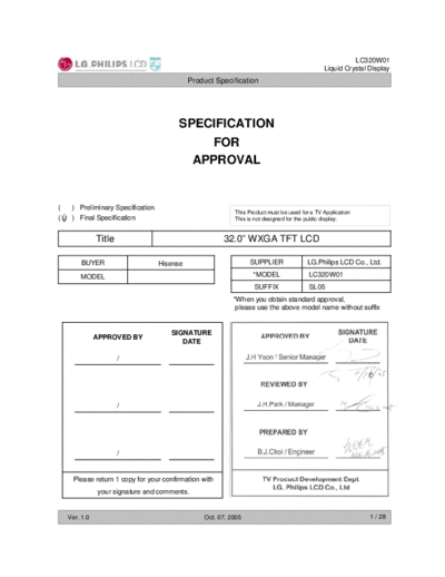 . Various Panel LG-Philips LCD LC320W01-SL05 0 [DS]  . Various LCD Panels Panel_LG-Philips_LCD_LC320W01-SL05_0_[DS].pdf