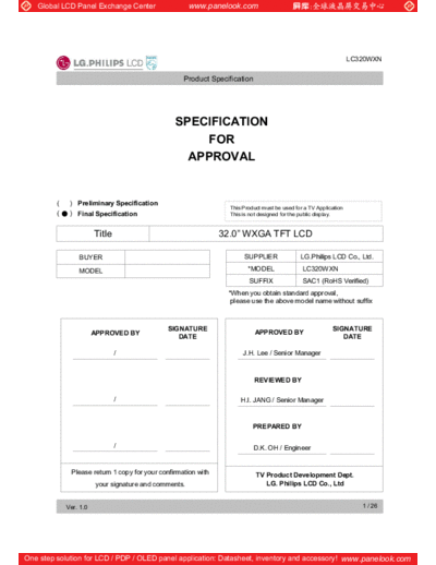. Various Panel LG-Philips LCD LC320WXN-SAC1 0 [DS]  . Various LCD Panels Panel_LG-Philips_LCD_LC320WXN-SAC1_0_[DS].pdf
