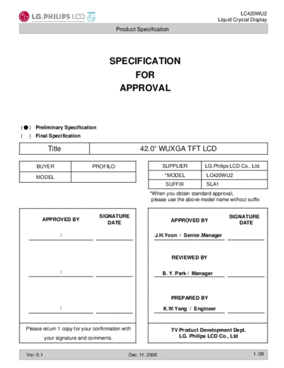 . Various Panel LG-Philips LCD LC420WU2-SLA1 0 [DS]  . Various LCD Panels Panel_LG-Philips_LCD_LC420WU2-SLA1_0_[DS].pdf