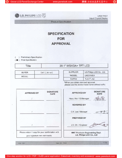 . Various Panel LG-Philips LCD LM201WE4-TLA2 0 [DS]  . Various LCD Panels Panel_LG-Philips_LCD_LM201WE4-TLA2_0_[DS].pdf