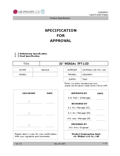 . Various Panel LG-Philips LCD LM220WE1-TLB3 0 [DS]  . Various LCD Panels Panel_LG-Philips_LCD_LM220WE1-TLB3_0_[DS].pdf