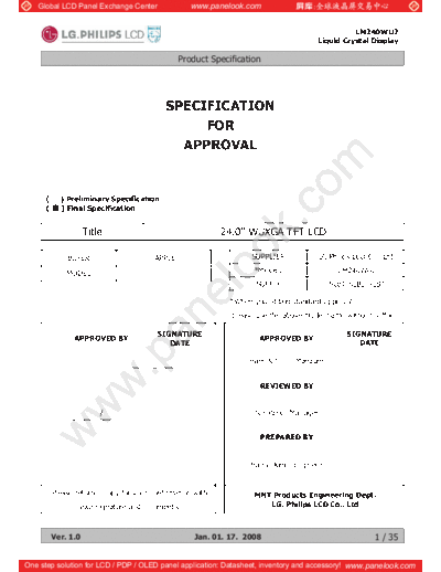 . Various Panel LG-Philips LCD LM240WU2-SLB2 0 [DS]  . Various LCD Panels Panel_LG-Philips_LCD_LM240WU2-SLB2_0_[DS].pdf