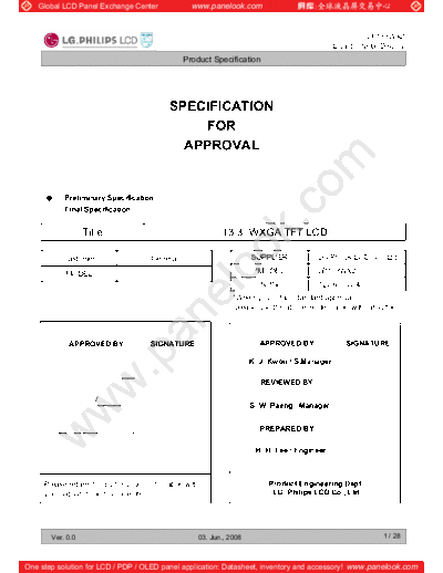 . Various Panel LG-Philips LCD LP133WX2-TLG6 0 [DS]  . Various LCD Panels Panel_LG-Philips_LCD_LP133WX2-TLG6_0_[DS].pdf
