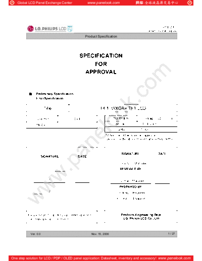 . Various Panel LG-Philips LCD LP141WP1-TLA3 0 [DS]  . Various LCD Panels Panel_LG-Philips_LCD_LP141WP1-TLA3_0_[DS].pdf