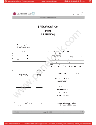 . Various Panel LG-Philips LCD LP141WX1-TLA2 0 [DS]  . Various LCD Panels Panel_LG-Philips_LCD_LP141WX1-TLA2_0_[DS].pdf