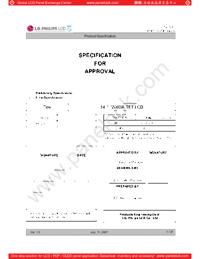 . Various Panel LG-Philips LCD LP141WX3-TLA1 0 [DS]  . Various LCD Panels Panel_LG-Philips_LCD_LP141WX3-TLA1_0_[DS].pdf