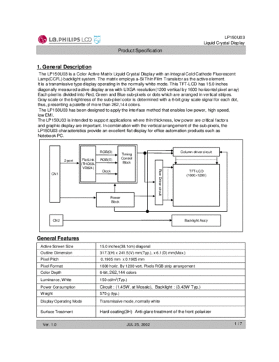 . Various Panel LG-Philips LCD LP150U03-A2P1 0 [DS]  . Various LCD Panels Panel_LG-Philips_LCD_LP150U03-A2P1_0_[DS].pdf