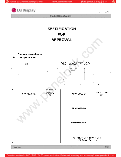 . Various Panel LG Display LC260WXE-SBV2 1 [DS]  . Various LCD Panels Panel_LG_Display_LC260WXE-SBV2_1_[DS].pdf
