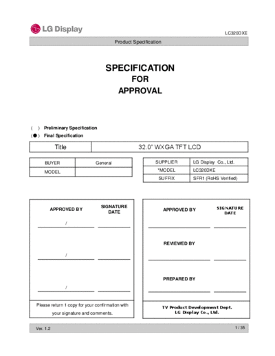 . Various Panel LG Display LC320DXE-SFR1 1 [DS]  . Various LCD Panels Panel_LG_Display_LC320DXE-SFR1_1_[DS].pdf