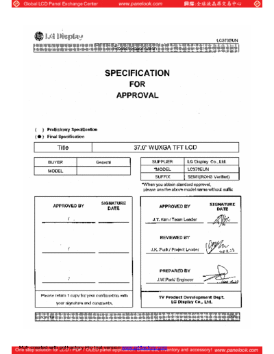 . Various Panel LG Display LC370EUN-SEM1 0 [DS]  . Various LCD Panels Panel_LG_Display_LC370EUN-SEM1_0_[DS].pdf