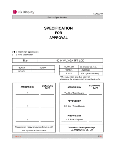 . Various Panel LG Display LC420DUJ-SGK1 0 [DS]  . Various LCD Panels Panel_LG_Display_LC420DUJ-SGK1_0_[DS].pdf