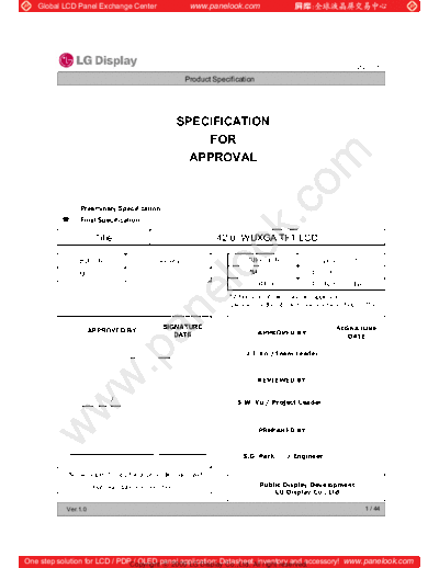 . Various Panel LG Display LC420EUD-SDF1 0 [DS]  . Various LCD Panels Panel_LG_Display_LC420EUD-SDF1_0_[DS].pdf