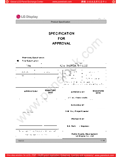 . Various Panel LG Display LC420EUD-SDF2 0 [DS]  . Various LCD Panels Panel_LG_Display_LC420EUD-SDF2_0_[DS].pdf