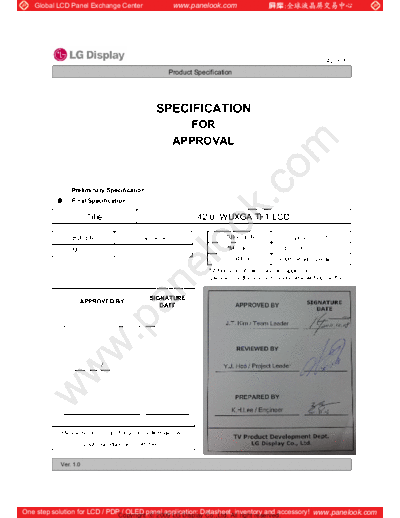 . Various Panel LG Display LC420EUD-SEM1 0 [DS]  . Various LCD Panels Panel_LG_Display_LC420EUD-SEM1_0_[DS].pdf