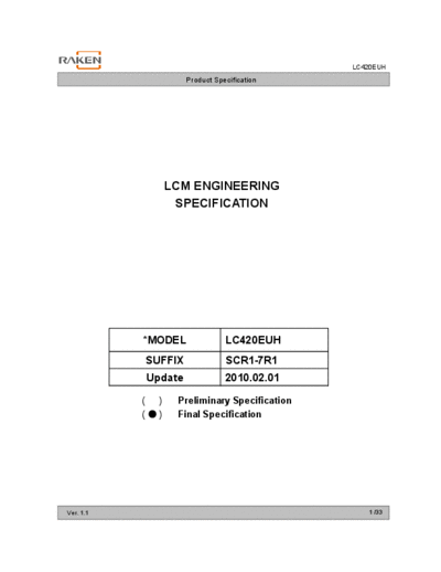 . Various Panel LG Display LC420EUH-SCR1 0 [DS]  . Various LCD Panels Panel_LG_Display_LC420EUH-SCR1_0_[DS].pdf