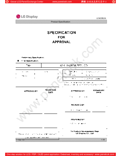 . Various Panel LG Display LC420EUN-SDV4 0 [DS]  . Various LCD Panels Panel_LG_Display_LC420EUN-SDV4_0_[DS].pdf