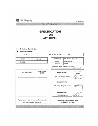 . Various Panel LG Display LC420EUN-SFF1 0 [DS]  . Various LCD Panels Panel_LG_Display_LC420EUN-SFF1_0_[DS].pdf
