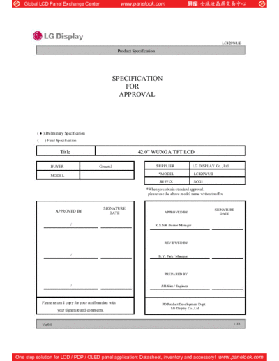 . Various Panel LG Display LC420WUB-SCG1 0 [DS]  . Various LCD Panels Panel_LG_Display_LC420WUB-SCG1_0_[DS].pdf