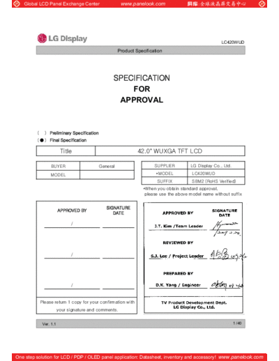 . Various Panel LG Display LC420WUD-SBM2 0 [DS]  . Various LCD Panels Panel_LG_Display_LC420WUD-SBM2_0_[DS].pdf