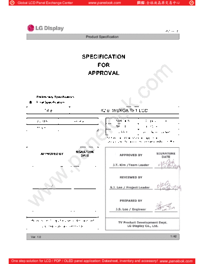 . Various Panel LG Display LC420WUE-SBC1 0 [DS]  . Various LCD Panels Panel_LG_Display_LC420WUE-SBC1_0_[DS].pdf