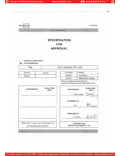 . Various Panel LG Display LC420WUE-SBR1 0 [DS]  . Various LCD Panels Panel_LG_Display_LC420WUE-SBR1_0_[DS].pdf