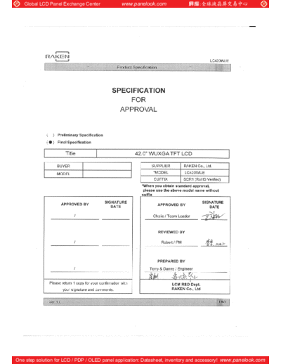 . Various Panel LG Display LC420WUE-SCR1 0 [DS]  . Various LCD Panels Panel_LG_Display_LC420WUE-SCR1_0_[DS].pdf