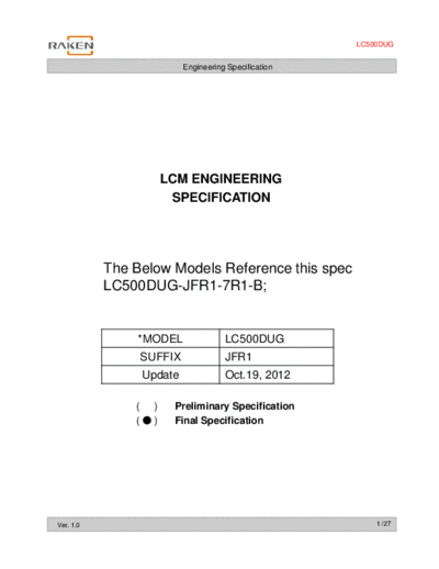 . Various Panel LG Display LC500DUG-JFR1 0 [DS]  . Various LCD Panels Panel_LG_Display_LC500DUG-JFR1_0_[DS].pdf