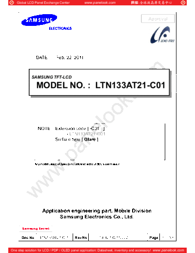 . Various Panel SAMSUNG LTN133AT21-C01 0 [DS]  . Various LCD Panels Panel_SAMSUNG_LTN133AT21-C01_0_[DS].pdf