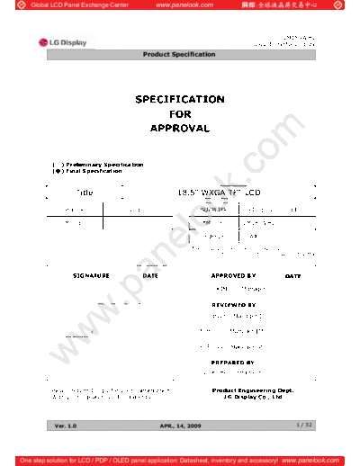 . Various Panel LG Display LM185WH1-TLA4 0 [DS]  . Various LCD Panels Panel_LG_Display_LM185WH1-TLA4_0_[DS].pdf