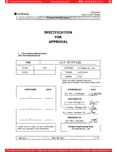 . Various Panel LG Display LM185WH2-TLA1 0 [DS]  . Various LCD Panels Panel_LG_Display_LM185WH2-TLA1_0_[DS].pdf