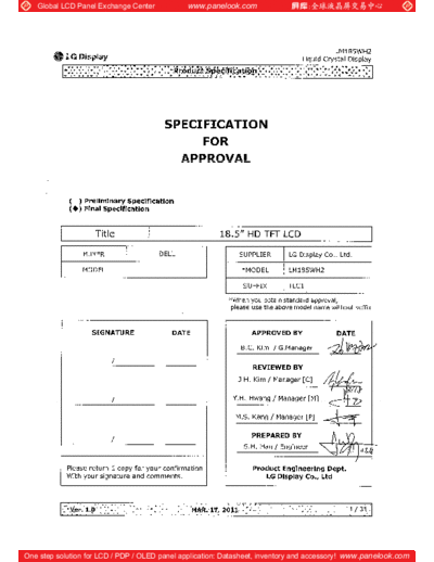 . Various Panel LG Display LM185WH2-TLC1 1 [DS]  . Various LCD Panels Panel_LG_Display_LM185WH2-TLC1_1_[DS].pdf