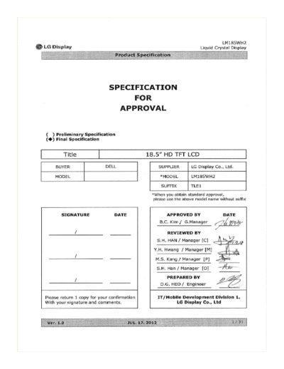 . Various Panel LG Display LM185WH2-TLE1 0 [DS]  . Various LCD Panels Panel_LG_Display_LM185WH2-TLE1_0_[DS].pdf
