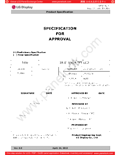 . Various Panel LG Display LM190E0C-SLA1 0 [DS]  . Various LCD Panels Panel_LG_Display_LM190E0C-SLA1_0_[DS].pdf