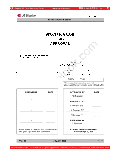 . Various Panel LG Display LM190E09-TLB1 0 [DS]  . Various LCD Panels Panel_LG_Display_LM190E09-TLB1_0_[DS].pdf